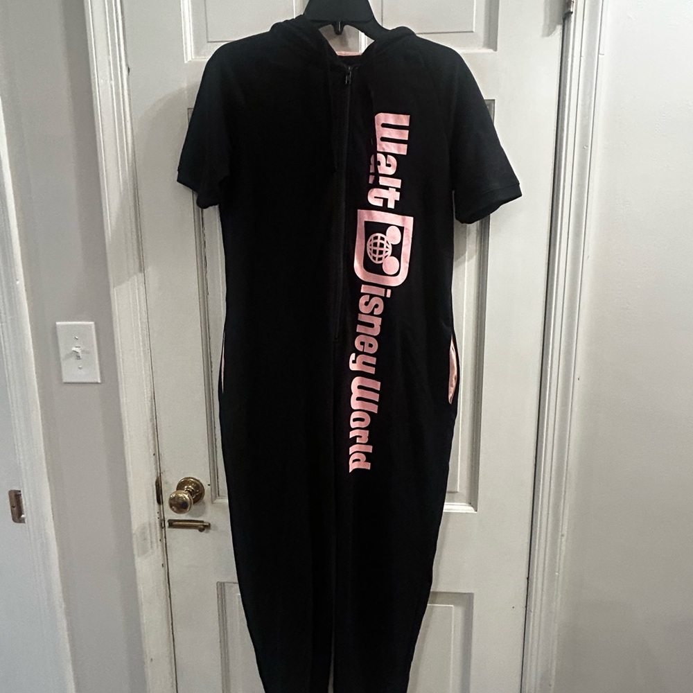 Walt Disney World Black Zip-Up Jumpsuit/Romper with Pink Logo- Rose Gold Ears